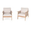 2-Pack Acacia Wood and Rope Outdoor Chairs with Waterproof Cushions, Deep Seat Beige Armchairs for Patio, Deck or Balcony Lounge Spaces-Cuddlewood - 2 of 4