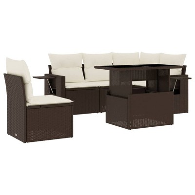 vidaXL 6 Piece Patio Sofa Set with Cushions - Brown and Cream