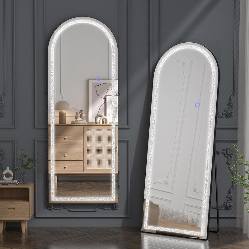 Floor Mirror, with LED Adjustable Light, Aluminum Alloy  Arched  Full Body Mirror, for Home Office Clothing Store, 1 of 9