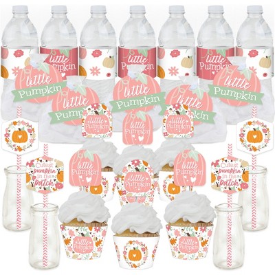 Big Dot of Happiness Girl Little Pumpkin - Fall Birthday Party or Baby Shower Favors and Cupcake Kit - Fabulous Favor Party Pack - 100 Pieces