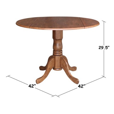 42" Distressed Oak Round Extendable Wood Dining Table