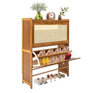 YIYIBYUS Rattan Shoe Cabinet with 2 Flip Drawers Entrance Free Standing Shoe Rack - 1 of 4