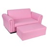 Pink Kids 2 Seat Sofa with Footrest,33.07 * 17 * 16 PU Loveseat,Sturdy Wood Construction Armrest Chair Lounge for Toddlers - 2 of 4