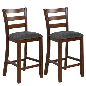 Costway Set of 2 Barstools Counter Height Chairs w/Fabric Seat & Rubber Wood Legs - 1 of 4