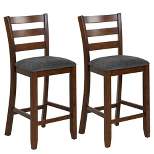 Costway Set of 2 Barstools Counter Height Chairs w/Fabric Seat & Rubber Wood Legs