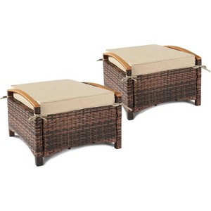 VINGLI Wicker Outdoor Ottoman Set of 2, All Weather PE Rattan Footstool for Patio w/Removable Cushions for Garden, Balcony - 1 of 4