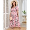 YESFASHION Plus Size Women V Neck Wrap Maxi Dress High Waist Short Sleeves Casual Summer Dress with Belt - 4 of 4
