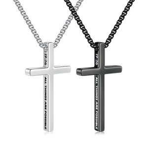 Turandoss 2 PCS Black Silver Cross Necklace for Men Boys, Stainless Steel Inspirational Text Pendant Necklaces, Birthday Gifts for Men Boy, 20Inches - 1 of 1