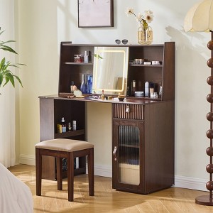 Makeup Vanity Desk with Mirror & Stool, 47"W Large Dressing Table with Open Storage Shelves, Modern Makeup Vanity Table for Bedroom Dressing Room - 1 of 4