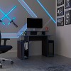 Vynxaria Modern Gaming Desk - 1 Door (Concealed Storage), 6 Shelves, Black Wengue / Blue Edge, Compact Design - 3 of 4
