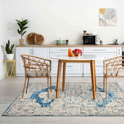 Blue and Beige 8' x 10' Synthetic Oriental Medallion Area Rug