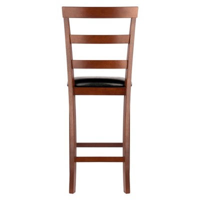 Walnut Wood & Black Leather Transitional Counter Stools, Set of 2