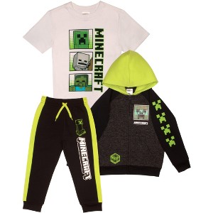 Minecraft Creeper Boys Zip-Up Hoodie, T-Shirt and Jogger Sweatpants 3-Piece Bundle Set - 1 of 4