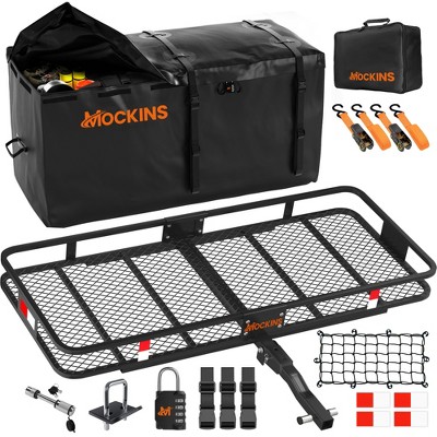 Mockins XL Hitch Mount Cargo Carrier Basket 60x24x6", 25 Cu. Bag, 500 Pound Capacity | Black