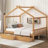 CAVINAS Twin Size Platform Bed Modern House-Shaped Pine Bed Frame with Roof, Headboard and Footboard for Bedroom - 2 of 4