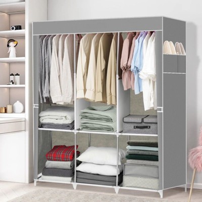 HONEIER 50"L Portable Wardrobe Organizer Clothing Rack Shelf Gray with Fabric Cover