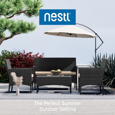 Nestl 4-Piece Black Wicker Patio Furniture Set with Beige Cushions