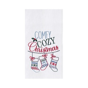C&F Home Winter "Comfy Cozy Christmas" Sentiment Featuring Hanging Stockings Cotton Flour Sack Kitchen Dish Towel  27L x 18W in. - 1 of 4