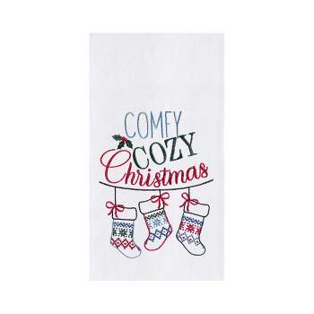 C&F Home Winter "Comfy Cozy Christmas" Sentiment Featuring Hanging Stockings Cotton Flour Sack Kitchen Dish Towel  27L x 18W in.
