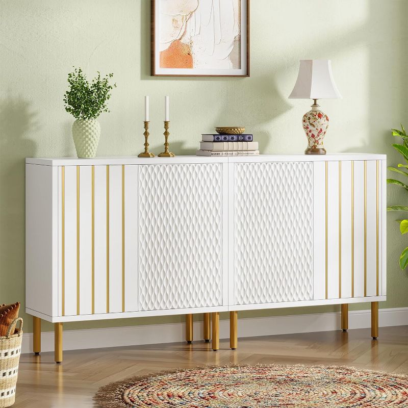 Tribesigns 63" Sideboard Buffet Cabinet with Storage: 4-Tier Storage Cabinet with Doors, Modern Dining Room Kitchen Cabinet, 5 of 9