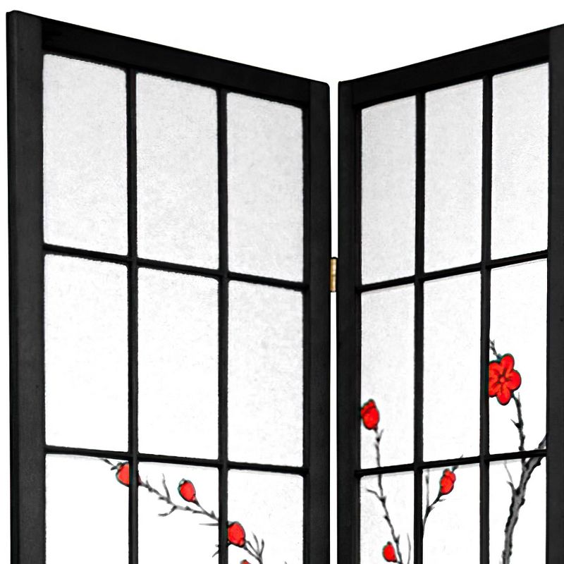 7 ft. Tall Cherry Blossom Shoji Screen - Black (3 Panels), 4 of 6