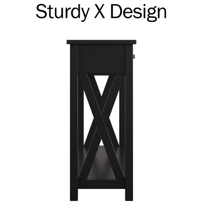 Black Wood and Metal Console Table with Storage Drawers