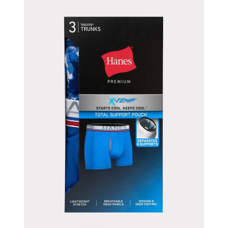 Hanes Premium Men's Xtemp Total Support Pouch Anti Chafing 3pk Boxer Briefs - Blue/Gray, 3 of 8