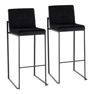 Faux Leather Contemporary High Back Barstool with Padded Seat and Stainless Steel Frame for Kitchen or Home Bar, Set of 2 - 1 of 4