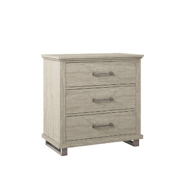 Set of 2 Beige 3-Drawer Nightstands with Metal Legs