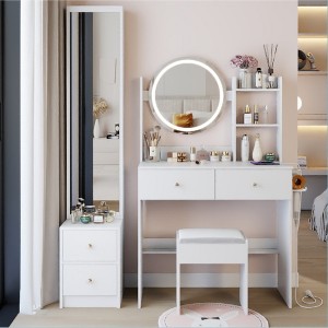 FONTOI Vanity Table with Cushioned Stool&Full Body Mirror Cabinet, Dressing Desk with Large Desktop, White, 14.2"*63"*43.3" - 1 of 4