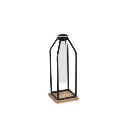 Cheung's Adrie Modern Black Glass Tube Stand Decor- Small