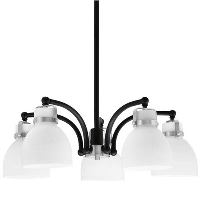 Toltec Lighting Easton 5 - Light Chandelier in  Matte Black/Brushed Nickel with 6'' White Muslin Shade