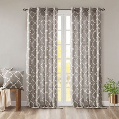 PAGED Curtains Fretwork Print Grommet Top Window Curtain Panel Privacy Assured with Light Filtering for Bedroom, Living Room