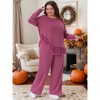 Women's Plus Size 2 Piece Sets Crew Neck Asymmetrical Fringe Hem Long Sleeve Ribbed Tops and Long Pants Casual Lounge Set - Agnes Orinda - 3 of 4