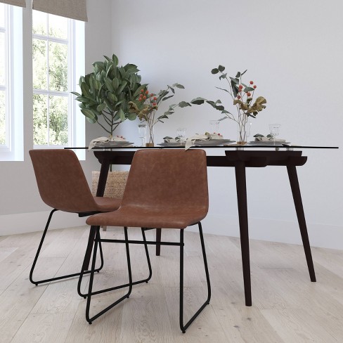 Set Of 2 Faux Leather Bucket Seat Dining Chairs With Frame Light Brown black Merrick Lane Target