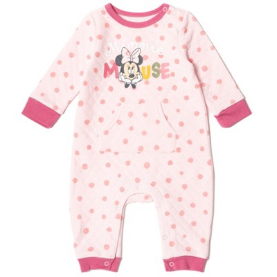 Disney Minnie Mouse Newborn Baby Boys Quilted French Terry Snap Coverall Pink 0-3 Months
