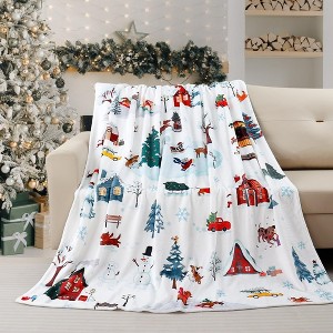 Christmas Throw Blanket Winter Snowflake Christmas Tree Blankets Ultra Soft Farmhouse Pine Tree Flannel - 1 of 4