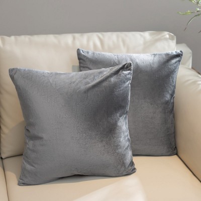 Gray Velour Decorative Throw Pillows Set of 2