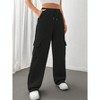 Coolmee Women's Wide Leg Solid Pants Straight Fit with 4 Pockets Adjustable Tie Knot Elastic Waist Pants Lightweight Loose Lounge Trousers S Black - 3 of 4