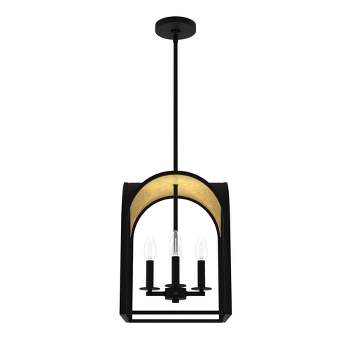 12" 4-Light Dukestown Natural Black Iron and Leaf Lantern Pendant Ceiling Light - Hunter Fan