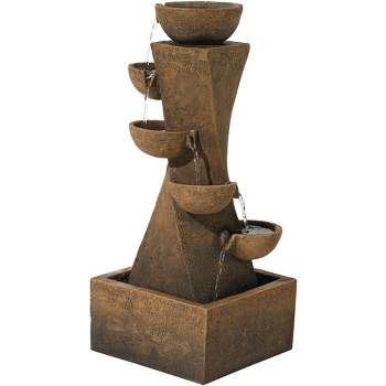 John Timberland Cascading Bowls Rustic Cascading Bowls Outdoor Floor Water Fountain with LED Light 27 1/2" for Yard Garden Patio Home Deck Porch