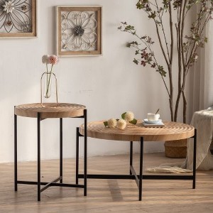 CENGHU Modern Thread Design Round Coffee Table with Cross Legs Metal Base, Tea Table, Side Table for Living Room, Dining  Room, Bedroom, Kitchen - 1 of 4