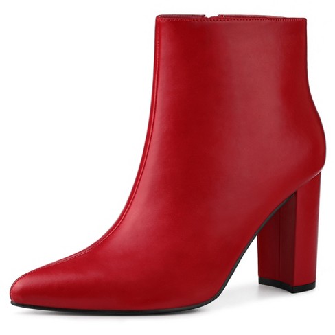 Allegra K Women s Pointed Toe Zipper Chunky Heel Ankle Boots Red 6 Target