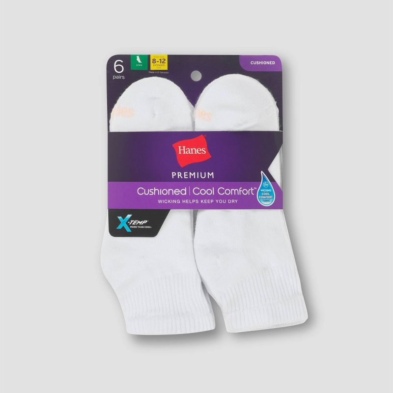 Hanes Premium 6 Pack Women&#39;s Cushioned Ankle Socks - White 8-12, 3 of 4