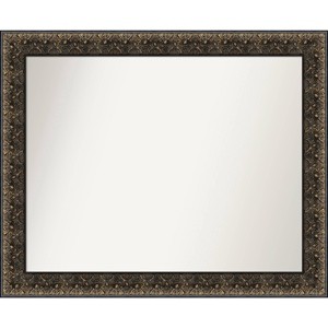33" x 27" Non-Beveled Intaglio Embossed Black Wood Wall Mirror - Amanti Art: Modern Rectangle, Includes Mounting Hardware - 1 of 4