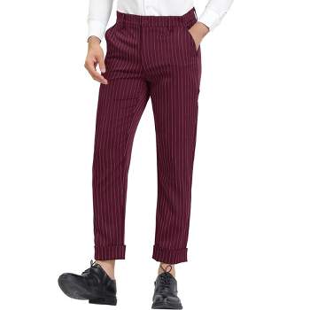 Lars Amadeus Men's Vertical Striped Dress Pants Straight Fit Formal Business Trousers