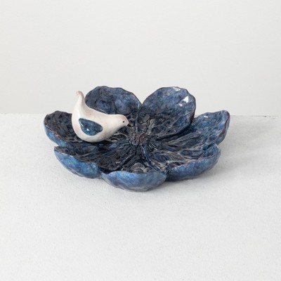 Sullivans Bird On Flower Figurine 3.5"H Blue