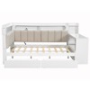 Full Size Daybed with Storage Shelves, Drawers, Charging Station, LED Light, Desk & Upholstered Headboard and Backrest - ModernLuxe - 4 of 4