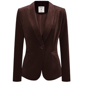 INSPIRE CHIC Women's Office Solid Shawl Collar Jetted Pockets One Button Velvet Blazer - 1 of 4