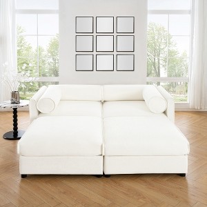 DOMETOUR White Chenille 2-Seater Sofa with Storage Ottomans, Cylindrical Backrest & Armrests, Modern Loveseat with Hidden Storage - 1 of 4